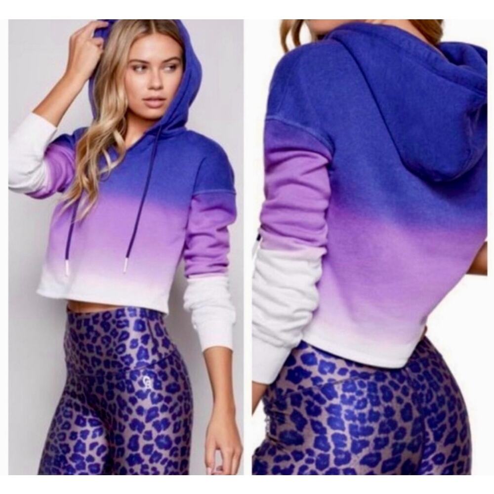 Good American Cropped Purple Ombre Pull Over Hoodie Sunset001 Size 4 Women's XL